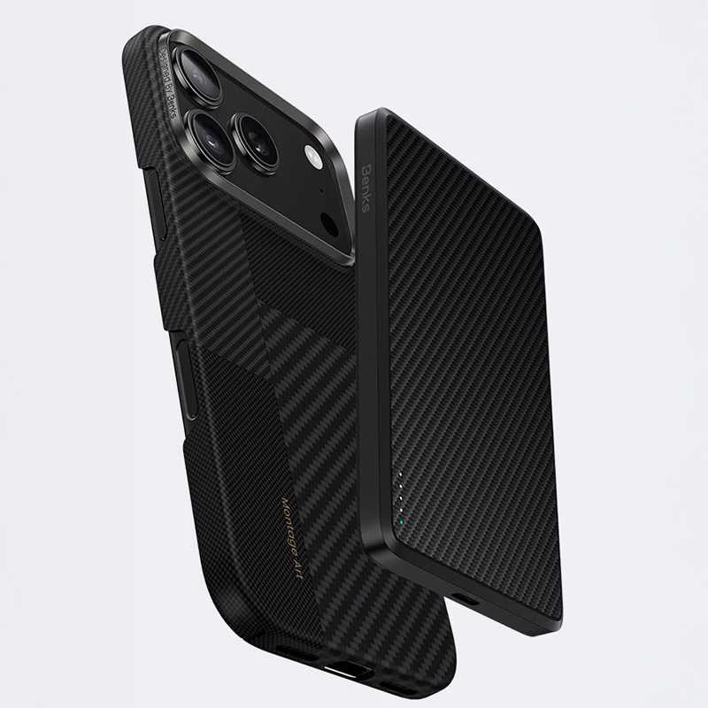 Benks Dėklas Montage Magnetic Armor Air Kevlar Metal Frame 600D+1500D (MB69) skirtas iPhone 17 Pro juodos spalvos