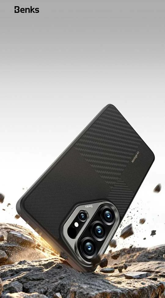 Benks dėklas Montage Magnetic Armor Pro Kevlar Metal Frame 600D+1500D (L048) skirtas Samsung Galaxy S26 juodos spalvos