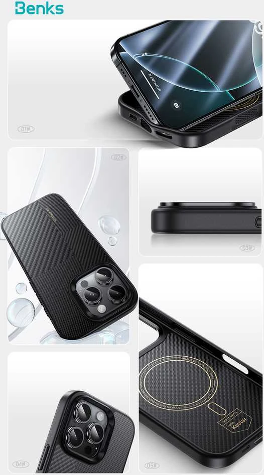Benks Dėklas Montage Magnetic Armor Pro Kevlar Metal Frame 600D+1500D (MF65) skirtas Apple iPhone 16 Pro juodos spalvos (Camera Control Button)