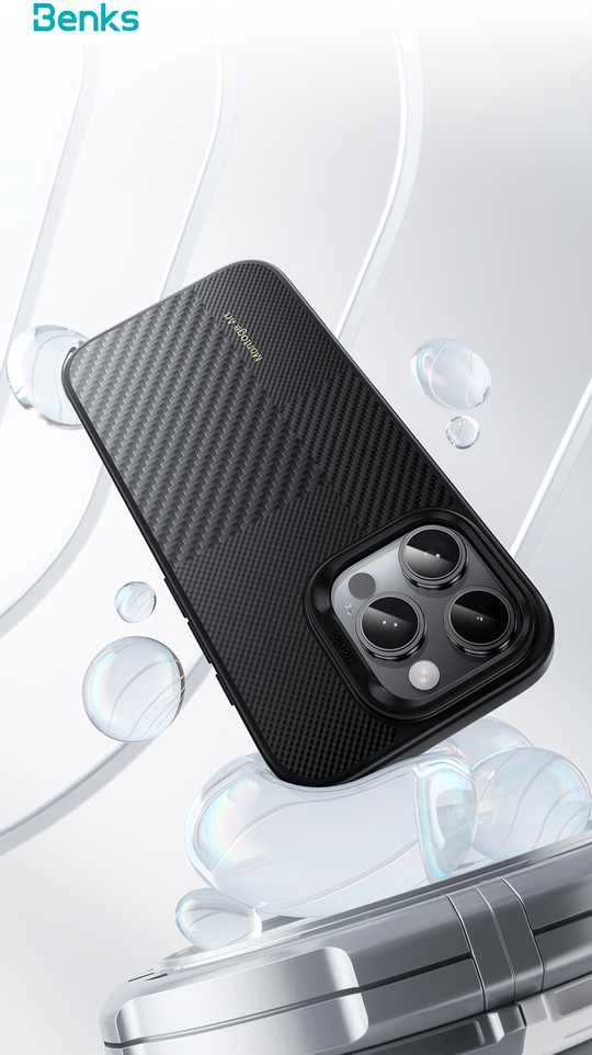 Benks Dėklas Montage Magnetic Armor Pro Kevlar Metal Frame 600D+1500D (MF65) skirtas Apple iPhone 16 Pro juodos spalvos (Camera Control Button)