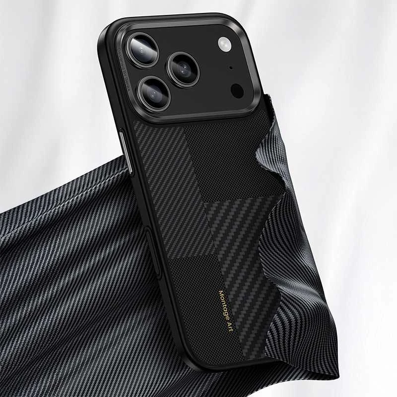 Benks dėklas Montage Magnetic Armor Pro Kevlar Metal Frame 600D+1500D (MA68) skirtas Apple iPhone 17 Air juodos spalvos (Camera Control Button)