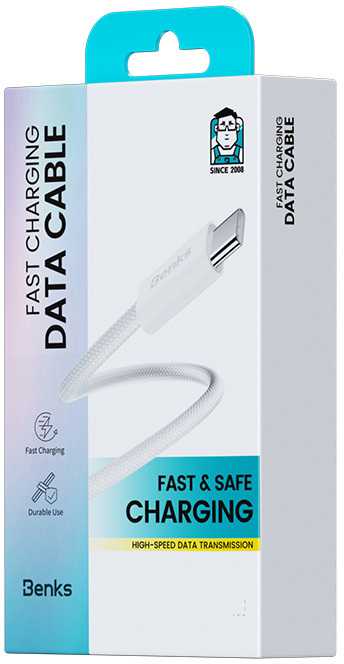 Benks kabelis D46 pintas – C tipo į „Lightning“ – PD 27W 3A, 2 metrai, baltas