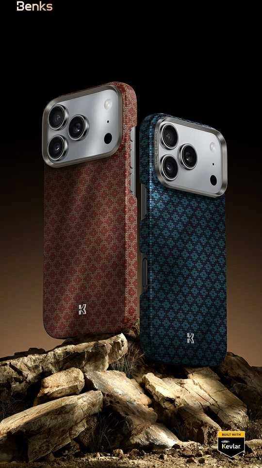 Benks Magnetic Armor Air Armor Grid Kevlar dėklas Metal Frame 600D (0069) skirtas iPhone 17 Pro oranžinis