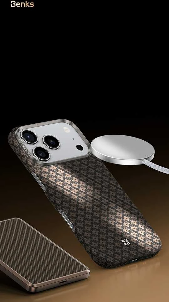 Benks Magnetic Armor Air Armor Grid Kevlar dėklas Metal Frame 600D (A067) skirtas Apple iPhone 17 auksinis