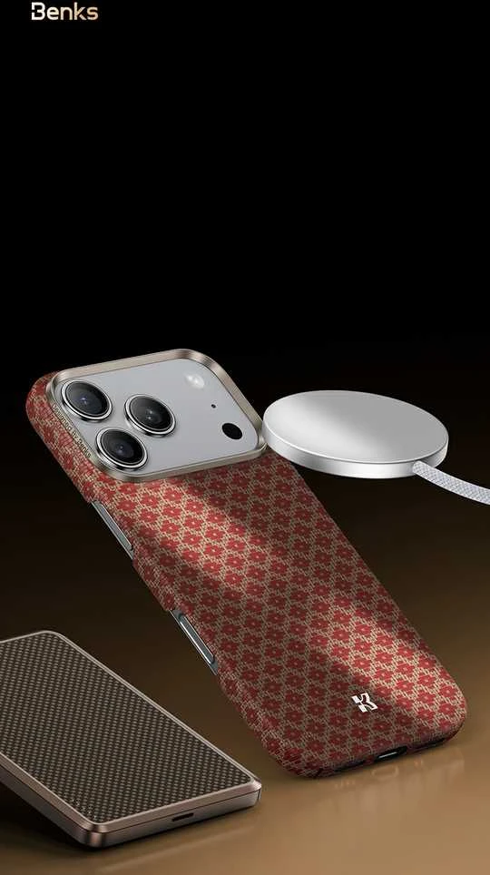 Benks Magnetic Armor Air Armor Grid Kevlar dėklas Metal Frame 600D (0069) skirtas iPhone 17 Pro oranžinis