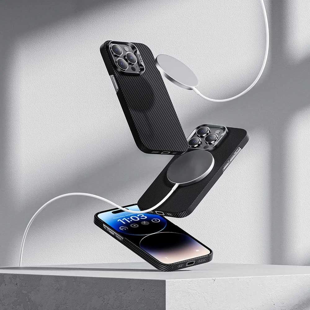 Benks Magnetic Armor Air Kevlar dėklas Metal Frame 600D Apple iPhone 15 Plus juodos spalvos
