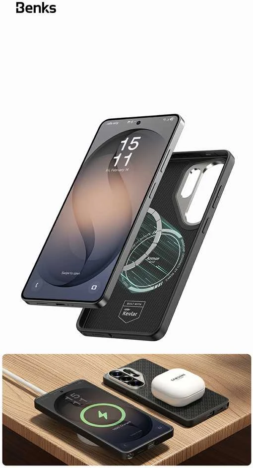 Benks Magnetic Armor Pro Armor Grid Kevlar dėklas Metal Frame 600D (H048) skirtas Samsung Galaxy S26 juodas