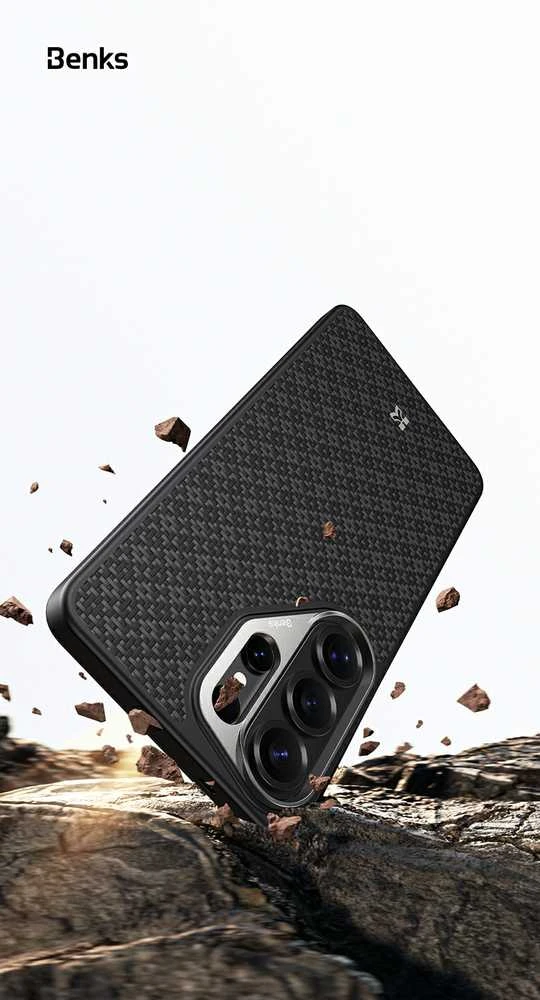 Benks Magnetic Armor Pro Armor Grid Kevlar dėklas Metal Frame 600D (H050) skirtas Samsung Galaxy S26 Ultra juodas