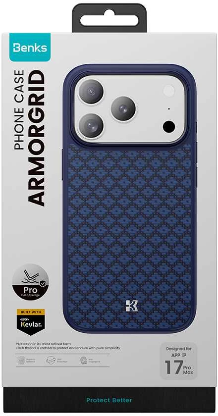 Benks Magnetic Armor Pro Armor Grid Kevlar dėklas Metal Frame 600D (YB69) skirtas iPhone 17 Pro mėlynas