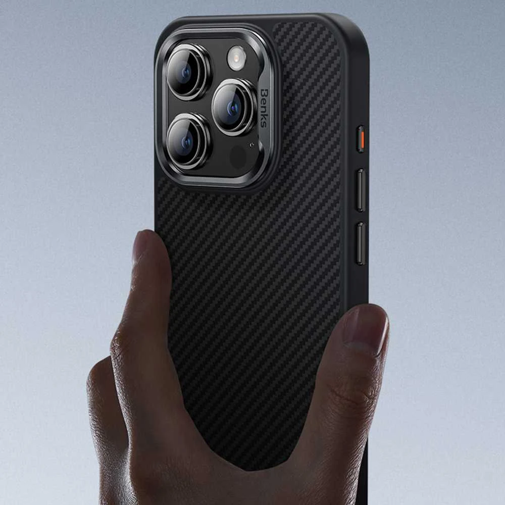 Benks Magnetic Armor Pro Kevlar dėklas Metal Frame 600D Apple iPhone 16 Plus juodos spalvos