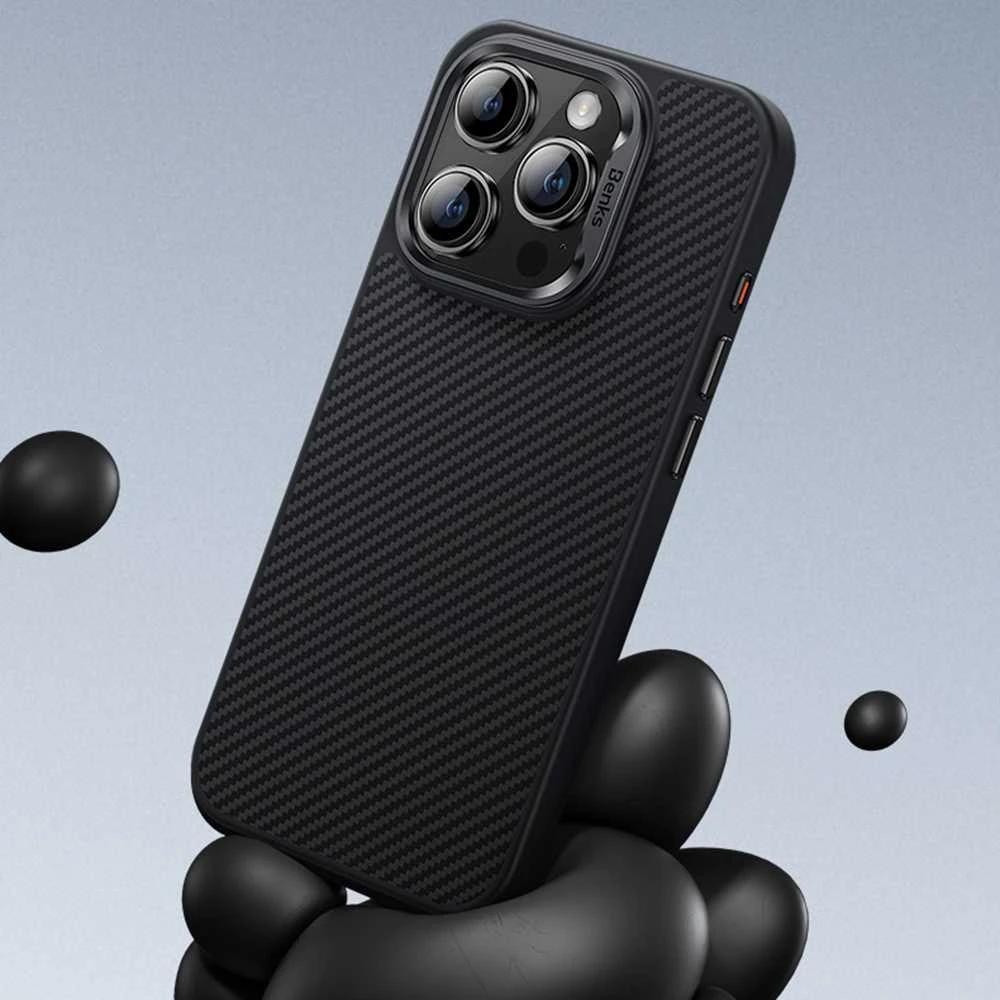 Benks Magnetic Armor Pro Kevlar dėklas Metal Frame 600D Apple iPhone 16 Plus juodos spalvos