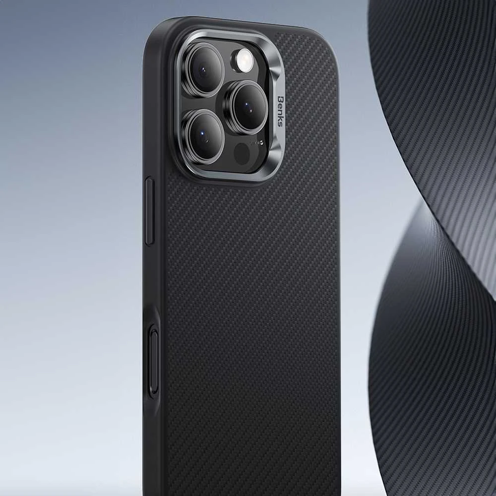 Benks Magnetic Armor Pro Kevlar dėklas Metal Frame 600D Apple iPhone 16 Plus juodos spalvos