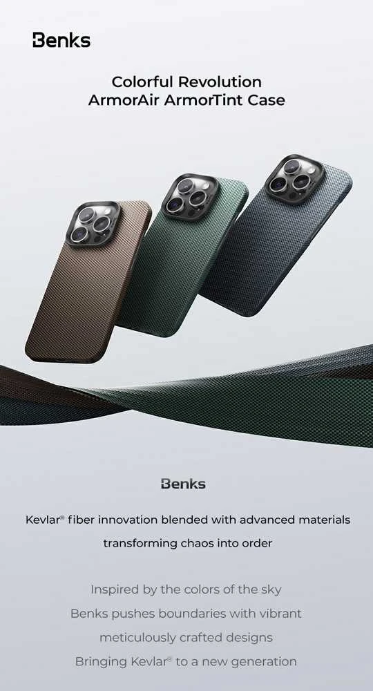 Dėklas Benks Magnetic Armor Tint Kevlar 1000D (S063) skirtas Apple iPhone 16 aukso spalvos