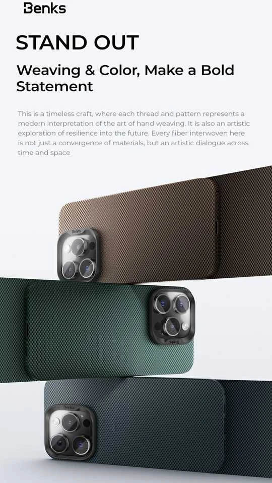 Dėklas Benks Magnetic Armor Tint Kevlar 1000D (S063) skirtas Apple iPhone 16 aukso spalvos
