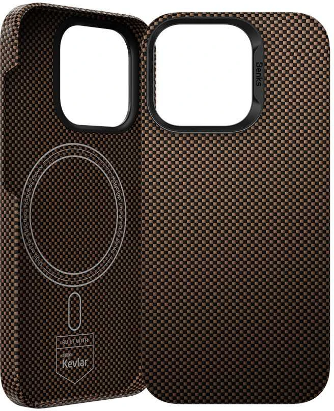 Dėklas Benks Magnetic Armor Tint Kevlar 1000D (S063) skirtas Apple iPhone 16 aukso spalvos