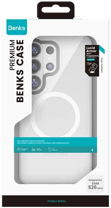 Benks Magnetic Lucid Armor dėklas (A049) skirtas Samsung Galaxy S26 Plus baltos spalvos