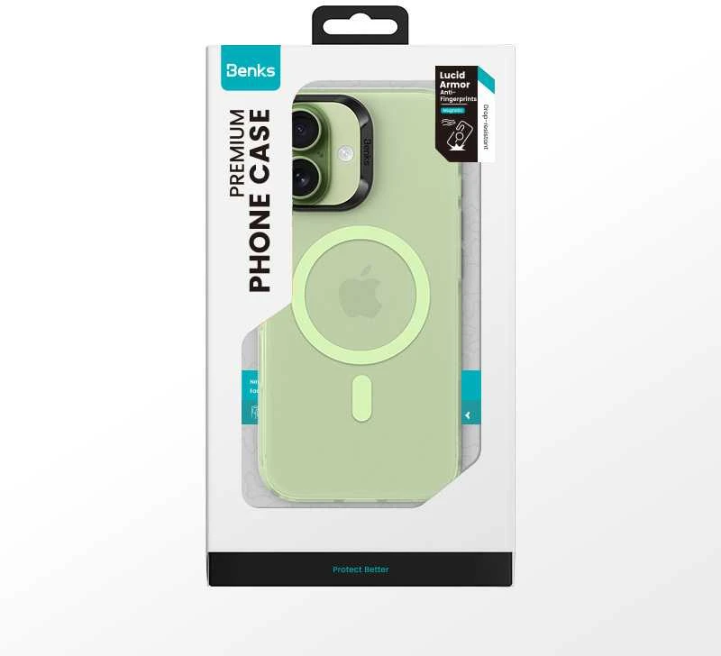 Benks Magnetic Lucid Armor dėklas (C067) skirtas Apple iPhone 17 žalias (Camera Control Button)