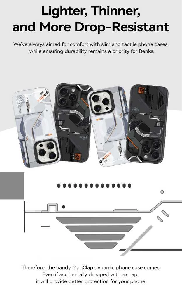 Benks Magnetic Mecha Series dėklas skirtas Apple iPhone 15 Pro baltos spalvos