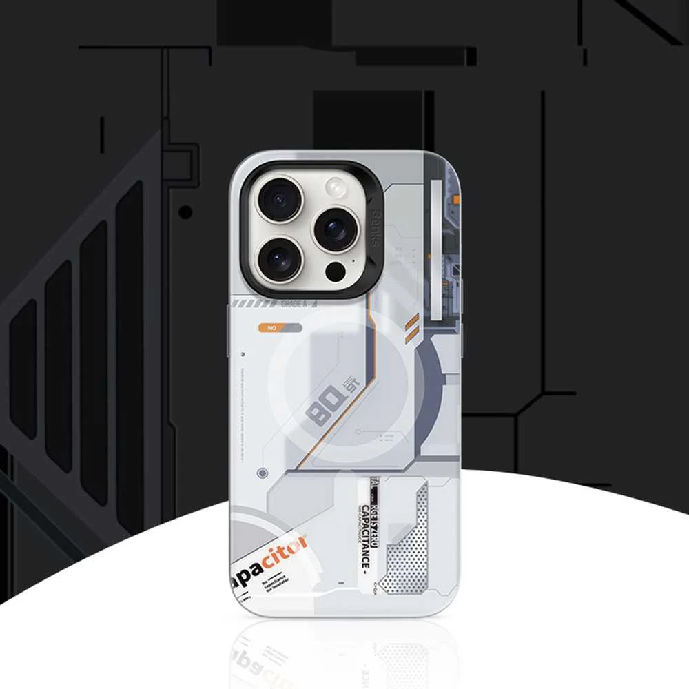 Benks Magnetic Mecha Series dėklas skirtas Apple iPhone 16 Plus baltos spalvos