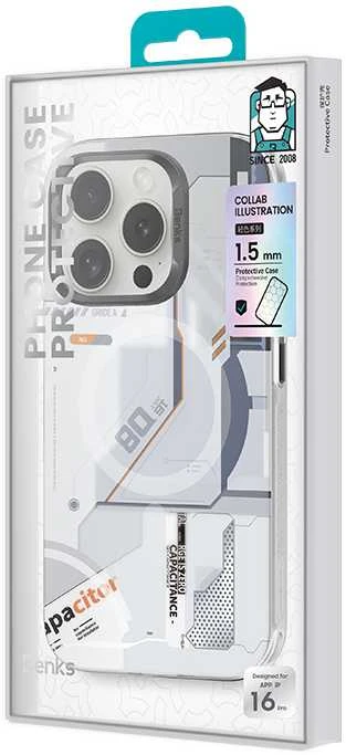 Benks Magnetic Mecha Series dėklas skirtas Apple iPhone 16 Plus baltos spalvos
