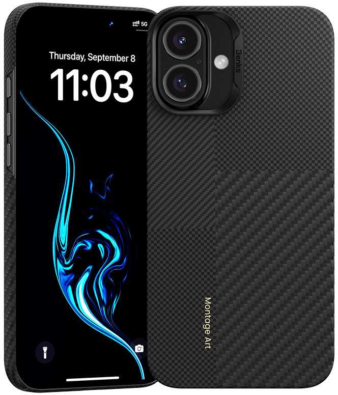 Dėklas Benks Montage Magnetic Armor Air Kevlar Case PC Frame 600D+1500D (M064) for Iphone 16 Plus juodas