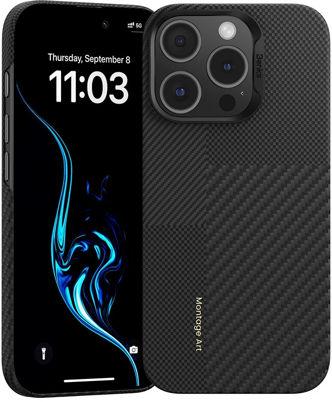 Benks Dėklas Montage Magnetic Armor Air Kevlar PC Frame 600D+1500D (C.K.FL.AP.BK.MB66) skirta Apple iPhone 16 Pro Max juodos spalvos