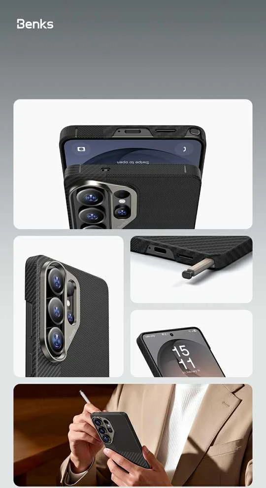 Benks Montage Magnetic Armor Air Kevlar dėklas Metal Frame 600D+1500D (F050) skirtas Samsung Galaxy S26 Ultra juodas