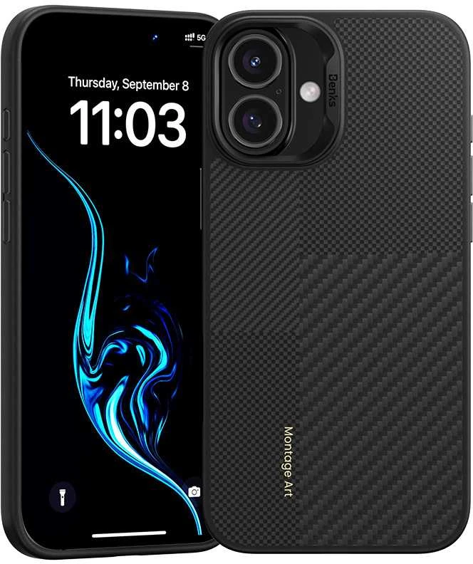Benks Montage Magnetic Armor Pro Kevlar dėklas Metal Frame 600D+1500D Apple iPhone 16 juodos spalvos