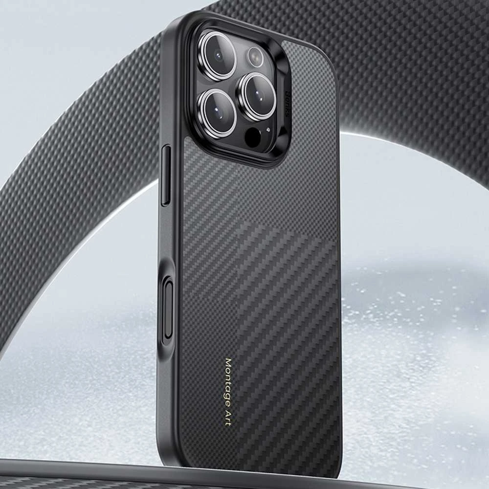 Benks Montage Magnetic Armor Pro Kevlar dėklas Metal Frame 600D+1500D iPhone 16 juodos spalvos