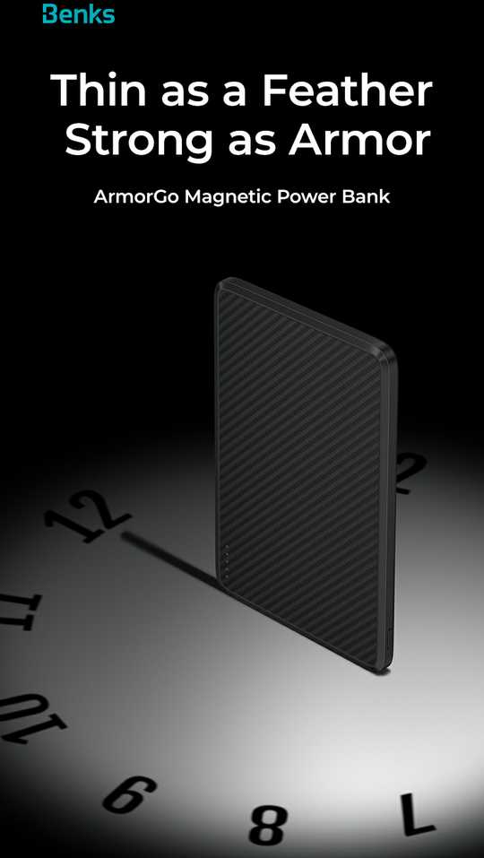 Oem Benks išorinė baterija 10000mAh MP16 ArmorGo – Type C – magnetinė su belaidžio įkrovimo funkcija, juodos spalvos