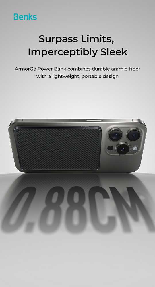 Oem Benks Power bank 10000mAh MP16 ArmorGo – Type C – magnetinė įkrovimo indukcija, juodos spalvos
