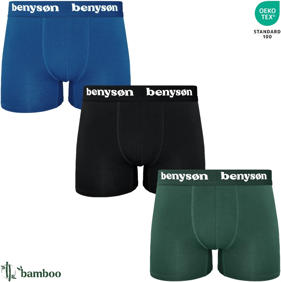 BENYSON bambuko viskozės trumpikės-šortukai vyrams, 3 vnt., žalia, juoda, mėlyna, XL