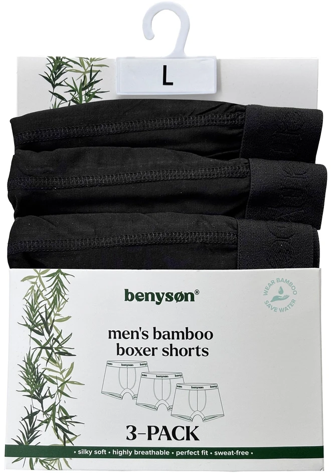 BENYSON bambuko viskozės trumpikės-šortukai vyrams, 3 vnt., juodos, XL