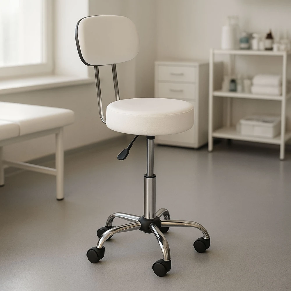 Pasukama kosmetinė–medicininė kėdė su atlošu, reguliuojamo aukščio, balta, ModernHome