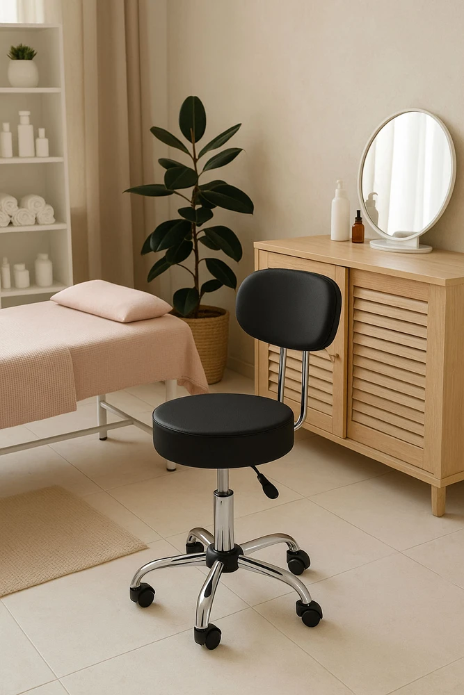 Pasukama kosmetinė–medicininė kėdė su atlošu, reguliuojamo aukščio, juoda, ModernHome
