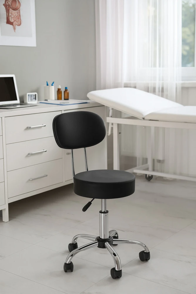 Pasukama kosmetinė–medicininė kėdė su atlošu, reguliuojamo aukščio, juoda, ModernHome