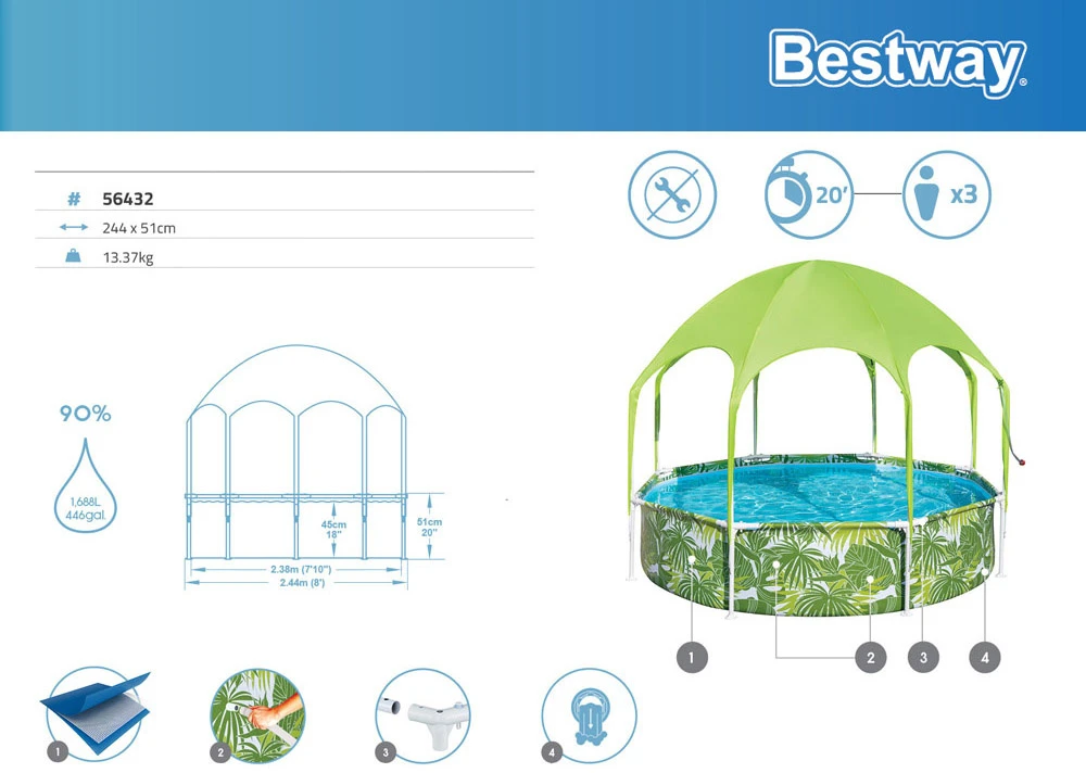 Sodo baseinas vaikams Bestway, 244 x 51 cm, žalias
