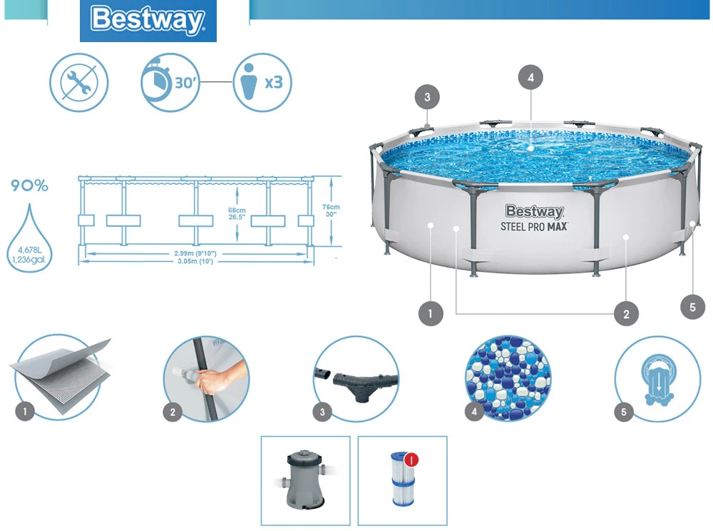 Bestway karkasinis baseinas Steel Pro Max 305x76cm (56408)