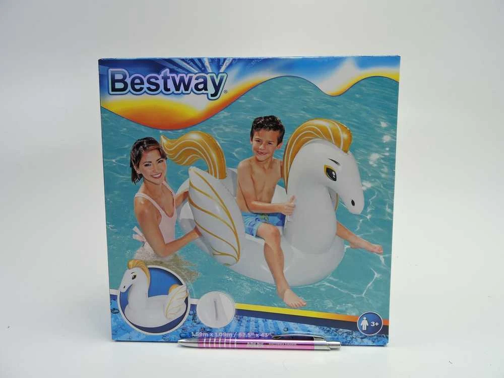 Bestway Pripučiamas plaukiojimo plaustas PEGASUS, 62.5" x 43"/1.59m x 1.09m, baltos/auksinės spalvos