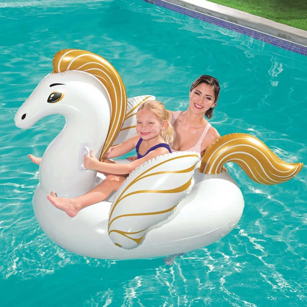 Bestway Pripučiamas plaukiojimo plaustas PEGASUS, 62.5" x 43"/1.59m x 1.09m, baltos/auksinės spalvos