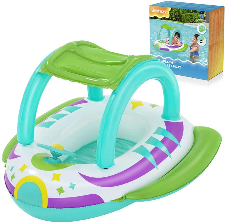 BESTWAY pripučiamas vaikiškas plaustas su stogeliu Space Splash, 1.07m x 1.12m, 34149