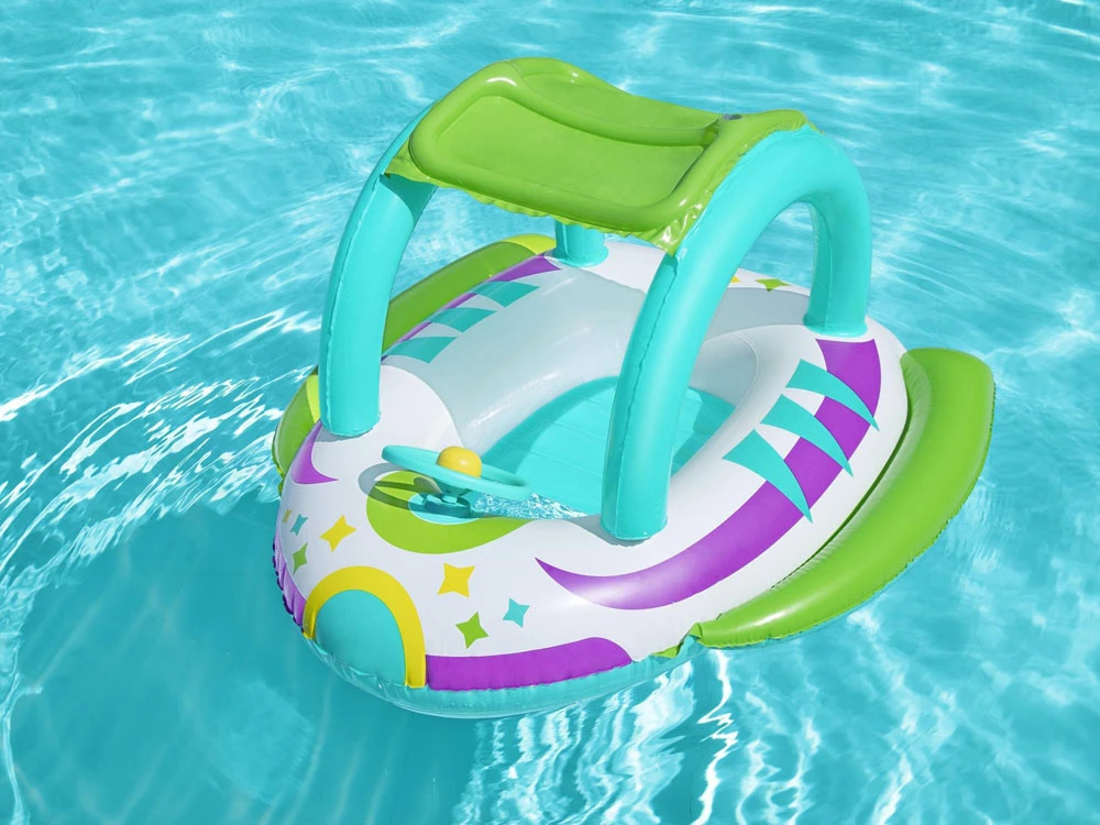 BESTWAY pripučiamas vaikiškas plaustas su stogeliu Space Splash, 1.07m x 1.12m, 34149