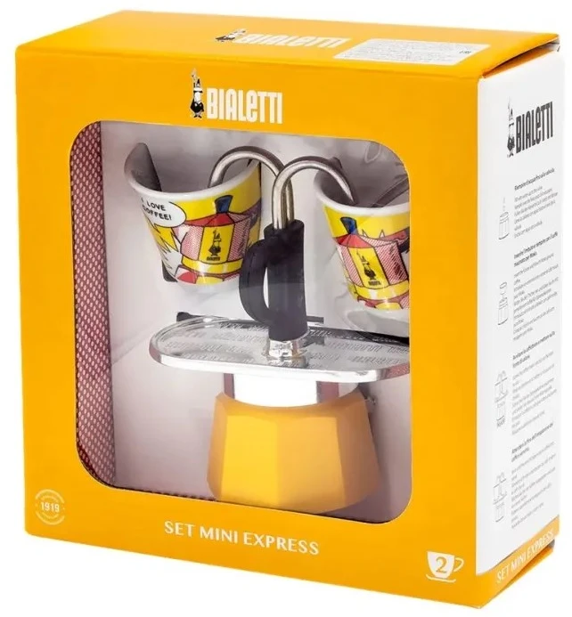 Bialetti Mini Express Lichtenstein Mokos gaminimo indas Sidabras, Geltona