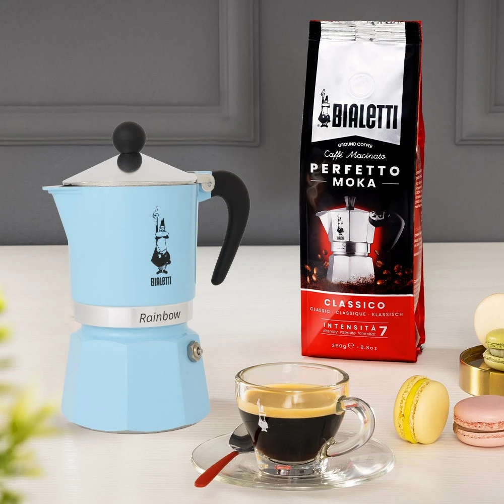 Moka puodas Bialetti Moka Rainbow 6 puodeliai mėlynas
