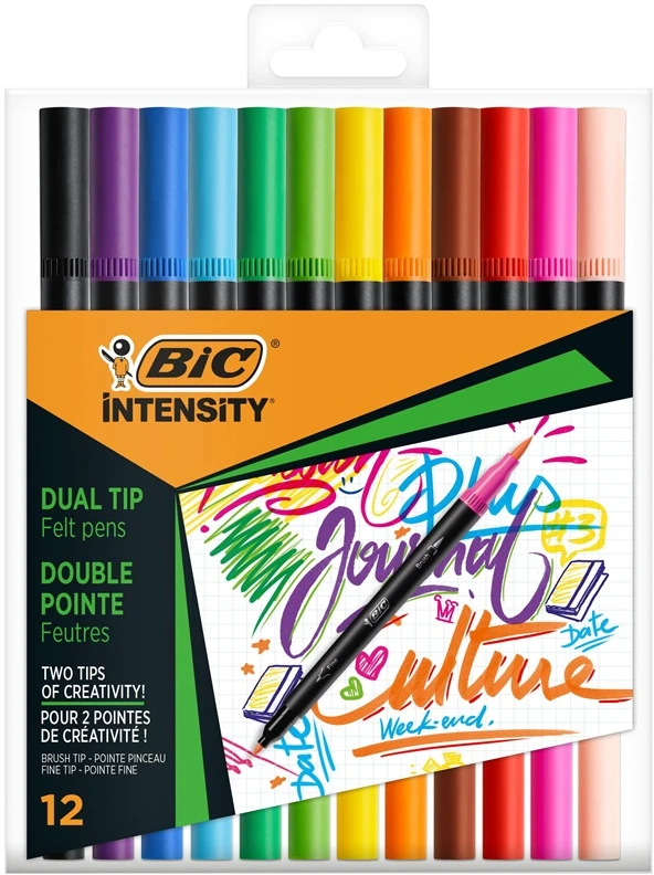 Bic Flomasteriai Intensity Dual Tip, dvipusiai, 12 spalvų rinkinys