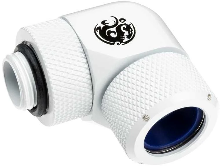 „Bitspower Advanced Multi-Link“ adapteris, 90 laipsnių G1/4 colio BSP ir 14 mm išorinio skersmens kietojo vamzdžio jungtis, pasukama.