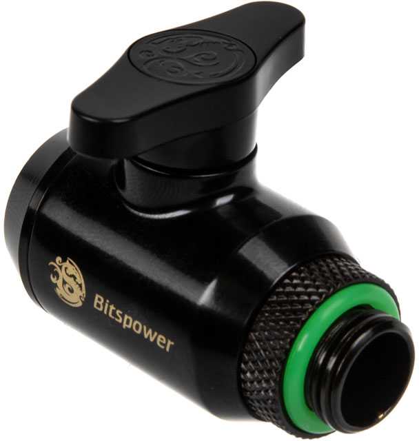 „Bitspower“ uždarymo vožtuvas 1x IG 1/4 sriegio ☐ 1x G1/4 sriegio AG, pasukamas ☐ matinis juodas