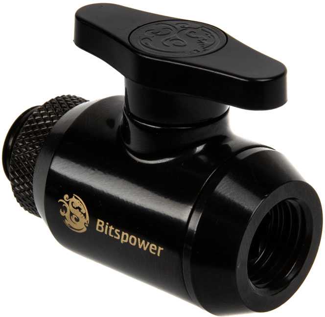 „Bitspower“ uždarymo vožtuvas 1x IG 1/4 sriegio ☐ 1x G1/4 sriegio AG, pasukamas ☐ matinis juodas