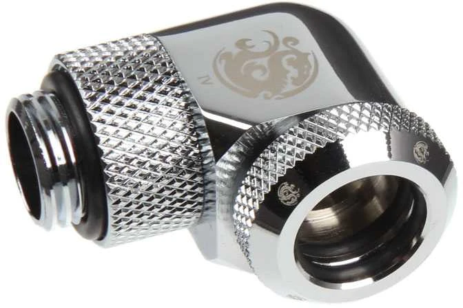 Bitspower Multi-Link Adapteris Anschluss 90 Grad G1/4 col. AG auf 12mm AD Hardtube – drehbar, sidabrinis