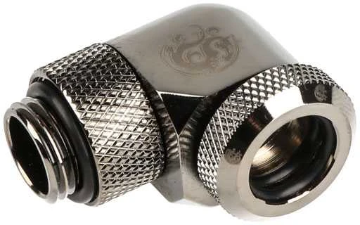 „Bitspower“ daugiajungtis adapteris, 90 laipsnių G1/4 colio AG ir 12 mm išorinio skersmens kietojo vamzdžio jungtis, pasukama, pilkas